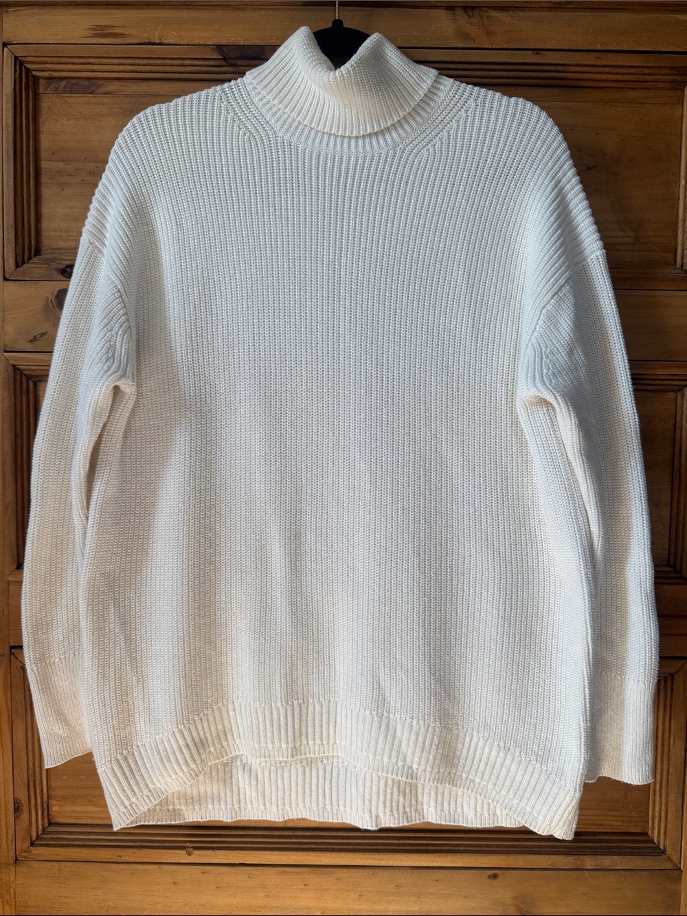 J. Crew Ivory Knit Ribbed Oversized Cotton Cashmere Turtleneck Sweater